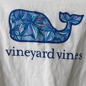 Vineyard Vines White Tee with Blue and Pink Whale